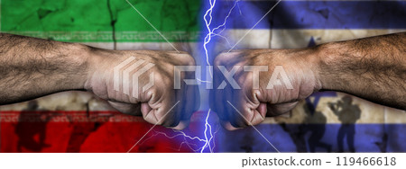 Israel vs Iran conflict and political tension. War between Israel vs Iran concept 119466618