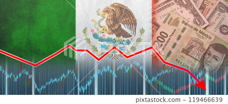 Mexico financial crisis on economic graph, economic collapse. Mexican economic crisis graph, financial crash 119466639