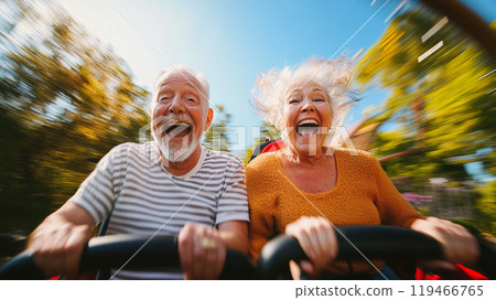 Senior couple enjoying a roller coaster 119466765