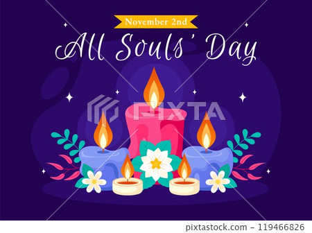 All Souls' Day Vector Illustration to Honor and Commemorate the Souls of Deceased Believers in the Christian Faith Featuring Candles in a Background 119466826