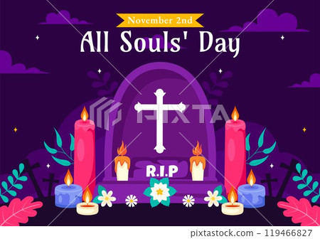 All Souls' Day Vector Illustration to Honor and Commemorate the Souls of Deceased Believers in the Christian Faith Featuring Candles in a Background 119466827
