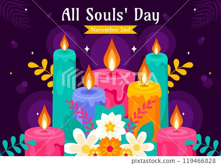 All Souls' Day Vector Illustration to Honor and Commemorate the Souls of Deceased Believers in the Christian Faith Featuring Candles in a Background 119466828