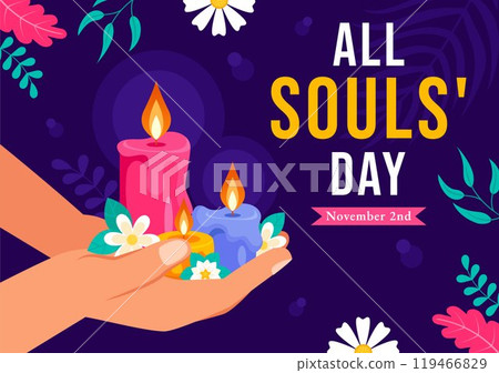 All Souls' Day Vector Illustration to Honor and Commemorate the Souls of Deceased Believers in the Christian Faith Featuring Candles in a Background 119466829