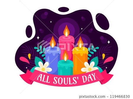All Souls' Day Vector Illustration to Honor and Commemorate the Souls of Deceased Believers in the Christian Faith Featuring Candles in a Background 119466830