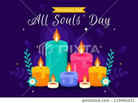 All Souls' Day Vector Illustration to Honor and Commemorate the Souls of Deceased Believers in the Christian Faith Featuring Candles in a Background 119466831