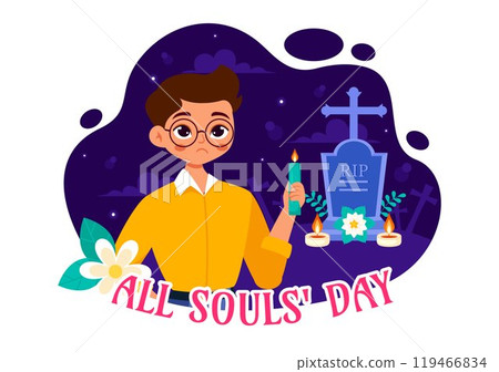 All Souls' Day Vector Illustration to Honor and Commemorate the Souls of Deceased Believers in the Christian Faith Featuring Candles in a Background 119466834