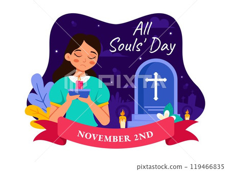 All Souls' Day Vector Illustration to Honor and Commemorate the Souls of Deceased Believers in the Christian Faith Featuring Candles in a Background 119466835