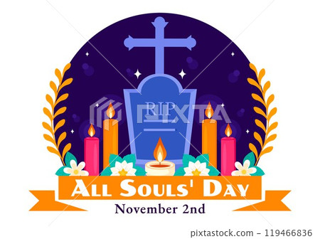 All Souls' Day Vector Illustration to Honor and Commemorate the Souls of Deceased Believers in the Christian Faith Featuring Candles in a Background 119466836