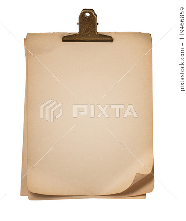 用古董夾子固定在一起的舊褪色紙片的紋理 119466859