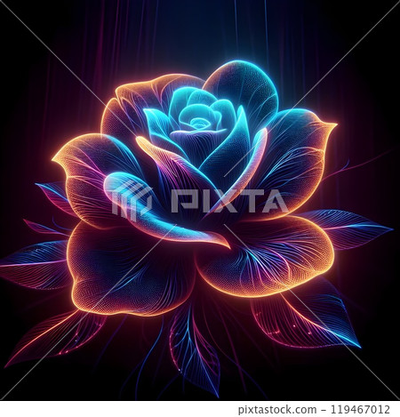 Digital illustration of a glowing holographic rose. Digital illustration of a glowing holographic rose. 119467012