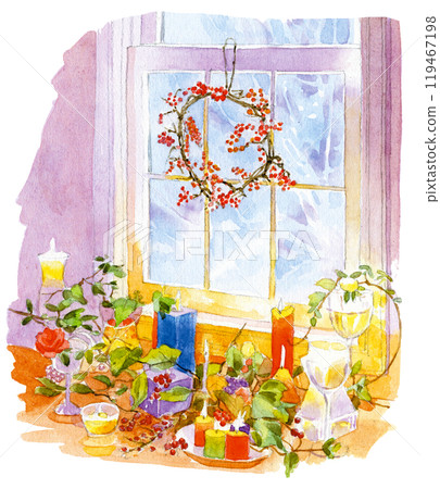 靠窗的房間裡有漂亮的蠟燭 靠窗的房間裡有漂亮的蠟燭 119467198