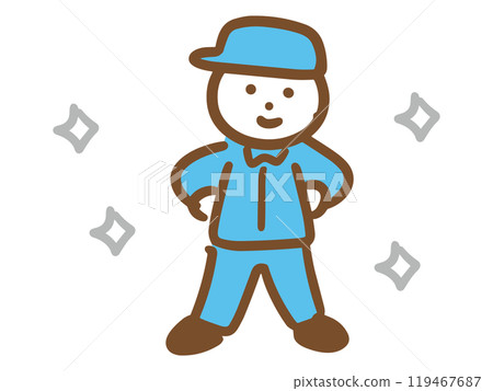 A man in work clothes that stretches his chest 119467687