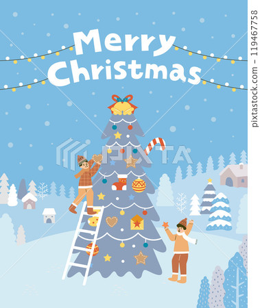 Two boys decorate the Christmas tree 119467758