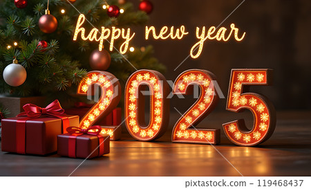 Christmas Presents Under a Decorated Tree happy new year 2025 Christmas Presents Under a Decorated Tree happy new year 2025 119468437