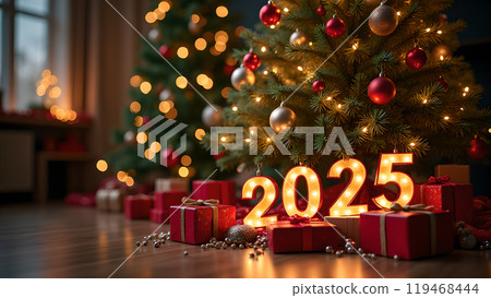 Christmas Presents Under a Decorated Tree happy new year 2025 Christmas Presents Under a Decorated Tree happy new year 2025 119468444