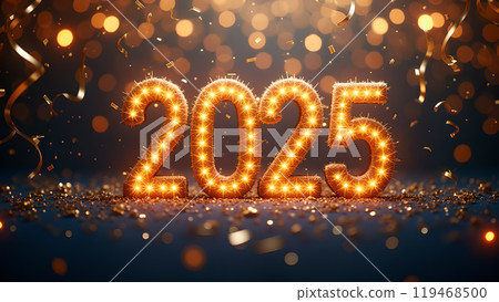 New Year Party Streamers and Confetti happy 2025 New Year Party Streamers and Confetti happy 2025 119468500