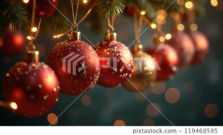 Christmas Baubles Hanging with Twinkling Lights happy new year 2025 Christmas Baubles Hanging with Twinkling Lights happy new year 2025 119468595