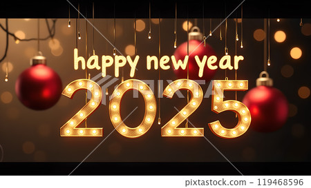 Christmas Baubles Hanging with Twinkling Lights happy new year 2025 Christmas Baubles Hanging with Twinkling Lights happy new year 2025 119468596