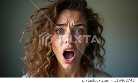 Portrait of woman showing strong emotions for mental health awareness 119468748