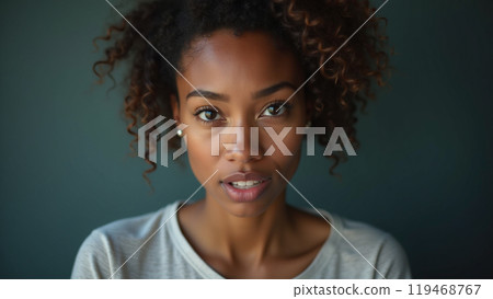 Portrait of woman showing strong emotions for mental health awareness 119468767
