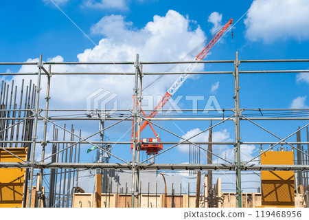 Blue sky, formwork construction and crane 119468956