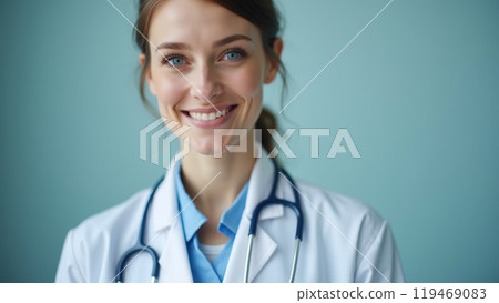 woman working in the healthcare system as a pediatrician 119469083