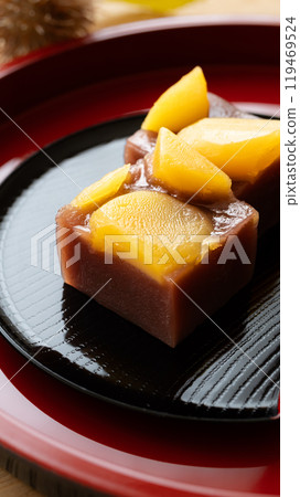 栗子蒸羊羹、栗子羊羹、秋季日式點心 栗子蒸羊羹、栗子羊羹、秋季日式點心 119469524