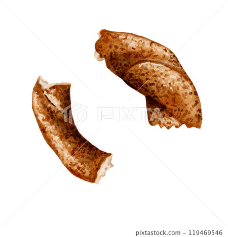 bagel set. Turkish traditional simit. The bagel halves are lying. Top view. Watercolor illustration without background. bagel set. Turkish traditional simit. The bagel halves are lying. Top view. Watercolor illustration without background. 119469546