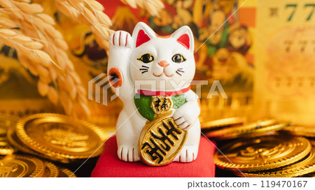 Lucky cat and toy lottery ticket 119470167