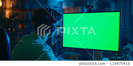 Student Creating Project with Green Screen Background 119470418