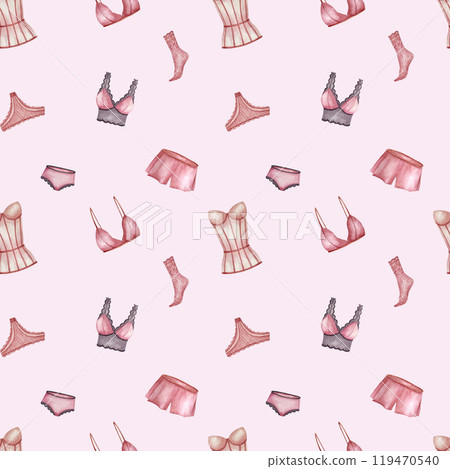Seamless Pink pattern underwear and underclothes. Watercolor illustration. Can use with wrapping paper, booklets, postcards, website, packages in lingerie stores, to design a page on social networks 119470540