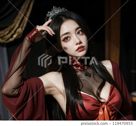 A woman dressed up in a Halloween costume A woman dressed up in a Halloween costume 119470955