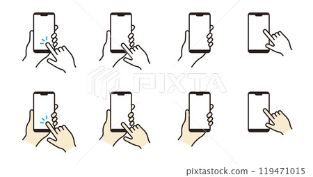 手勢圖標集。手勢。智慧型手機操作。 119471015