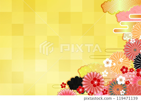 日式櫻花梅花新年賀卡背景 119471139