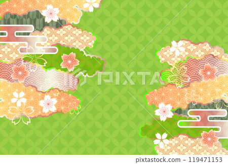 Japanese pattern New Year's card Cherry blossom background 119471153