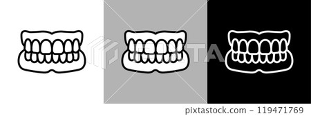Dentures illustration. Simple line drawing vector icon. Dentures illustration. Simple line drawing vector icon. 119471769