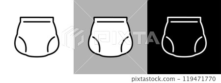 Illustration of a pants-type diaper. Simple line drawing vector icon. 119471770