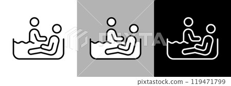 護理人員協助洗澡的插圖。簡單的線條畫向量圖示。 119471799