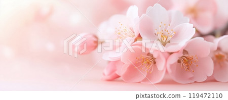 Delicate pink cherry blossoms on a soft background, symbolizing spring and renewal, perfect for floral themes. 119472110
