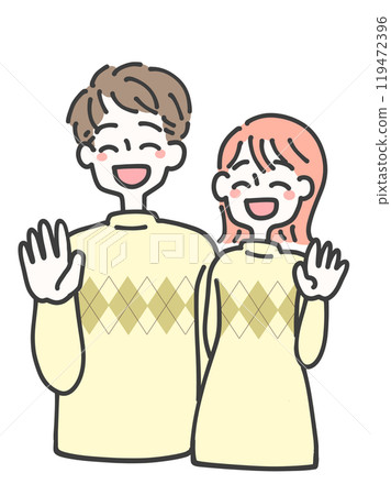 揮動他們的手的年輕人和婦女 119472396