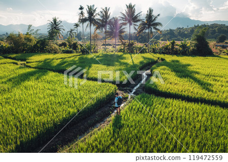 aerial view rice fields in the evening in pai thailand aerial view rice fields in the evening in pai thailand 119472559