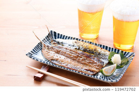 Dried Pacific saury with mirin 119472702