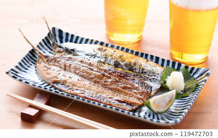 Dried Pacific saury with mirin 119472703