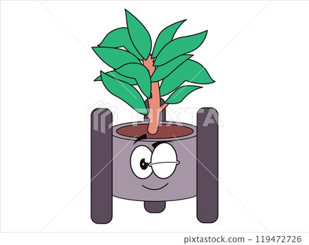 Plant flora houseplant potted facial expression kids children cartoon character colorful design icon set 119472726