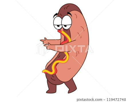 Hotdog food cuisine mascot facial expressive colorful character fast and junk food hands gesture design icon set Hotdog food cuisine mascot facial expressive colorful character fast and junk food hands gesture design icon set 119472748