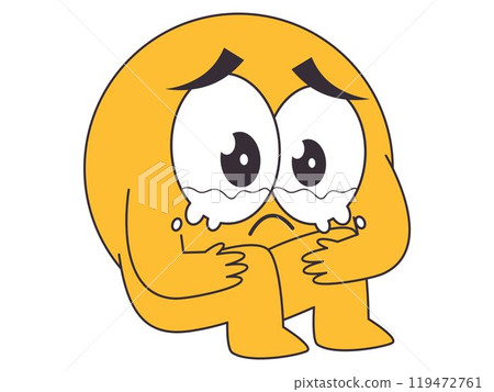 Crying sad unhappy emoji yellow emoticon character facial expression avatar teary eyes bawling gesture design icon set 119472761