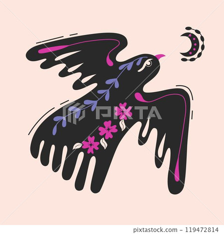 Folk ornamental bird and flowers. Best for greeting card. Template vector illustration. Folk ornamental bird and flowers. Best for greeting card. Template vector illustration. 119472814