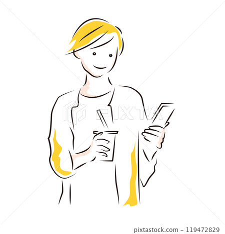 Business | Illustration of an office lady looking at her mobile phone during a break Business | Illustration of an office lady looking at her mobile phone during a break 119472829