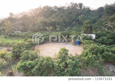 Land and soil backfill in aerial view in in Nan province of Thailand. Land and soil backfill in aerial view in in Nan province of Thailand. 119473281