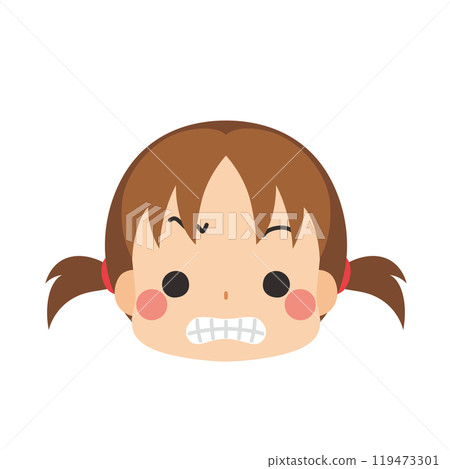 一個可愛的小女孩皺眉圖標面部表情白色背景向量的表情符號插圖 119473301